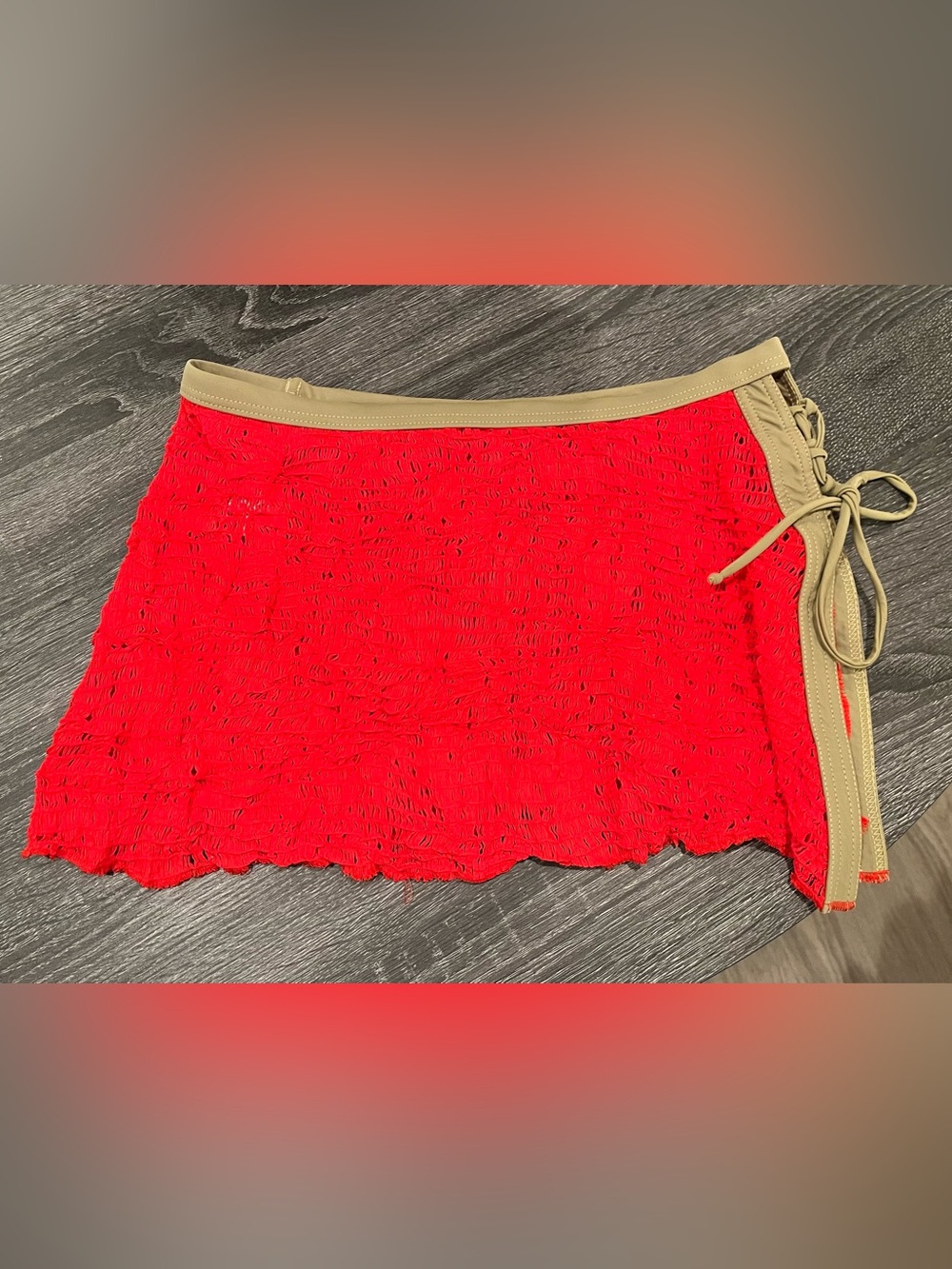 Vintage Neon Coral Textured Swim Cover-Up Skirt Made in USA Size S